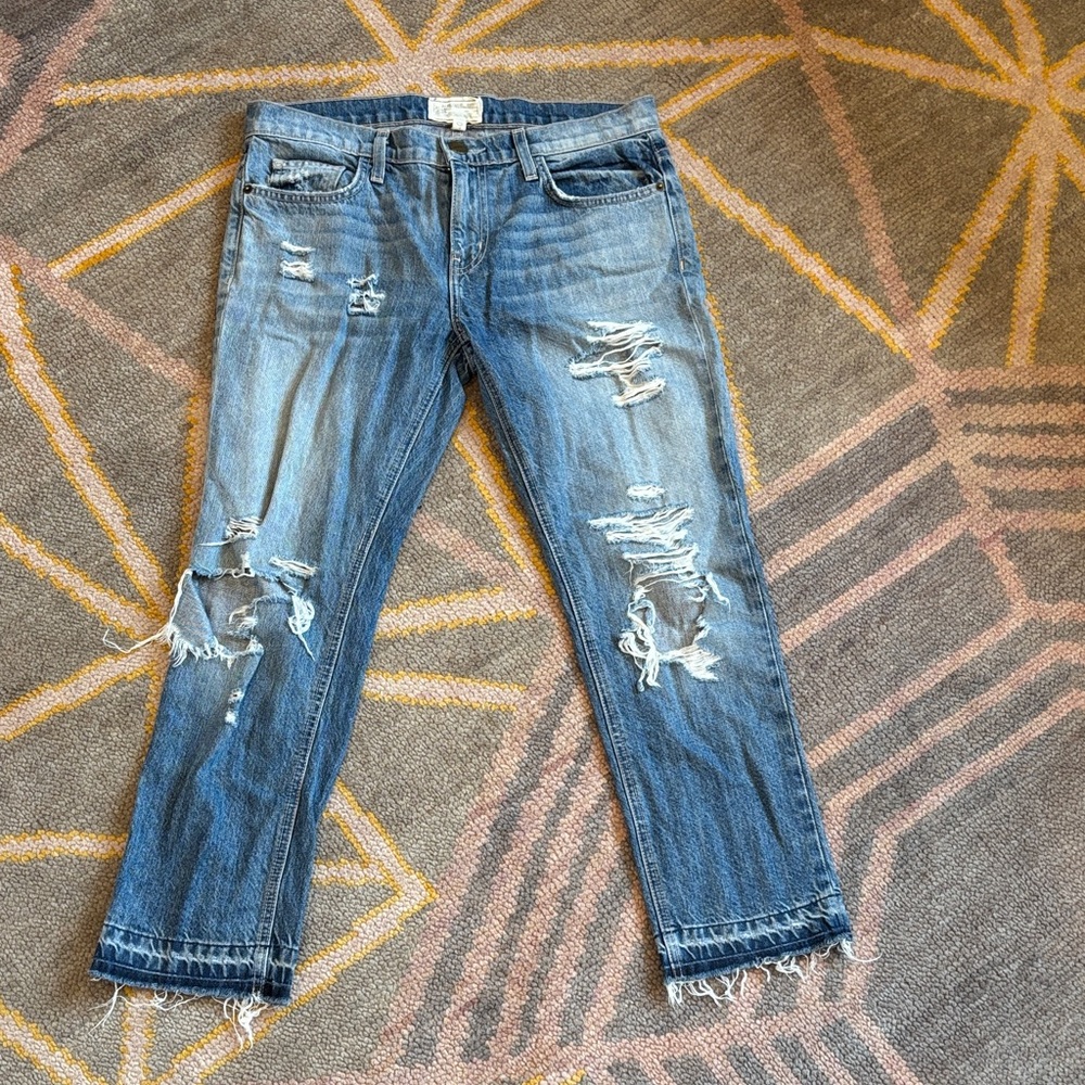 Current/Elliott Distressed Boyfriend Jeans in Light Blue